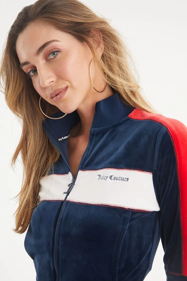Cropped Colorblock Velour Treningsjakke