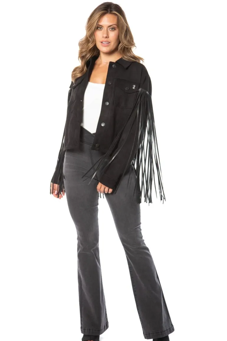 Fringe Trucker-Jakke I Imitert Skinn