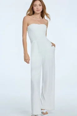 Smocked Velour Jumpsuit