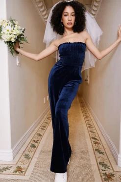 Smocked Velour Jumpsuit